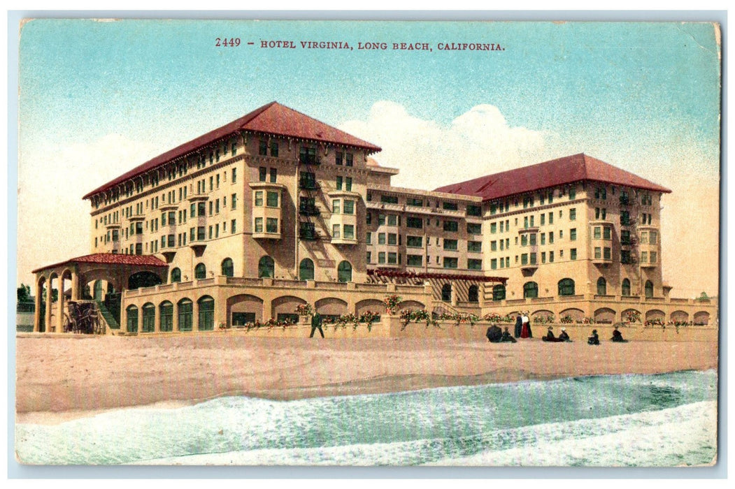 c1910's Hotel Virginia & Restaurant Seashore Long Beach California CA Postcard