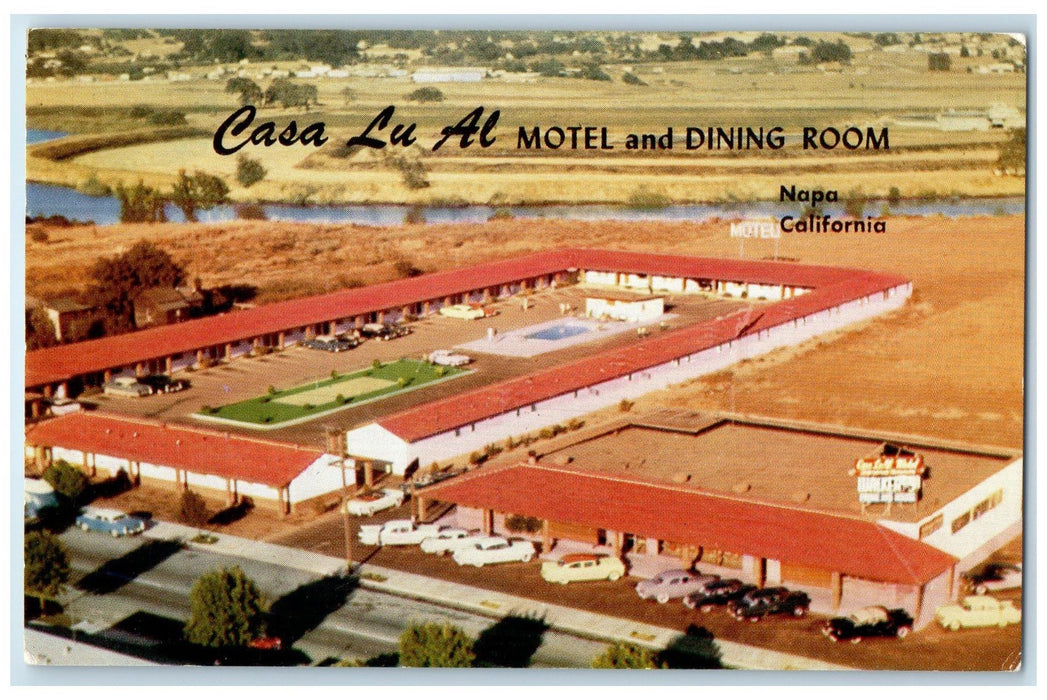 c1950's Casa Lu Al Motel & Dining Room Napa Aerial View California CA Postcard