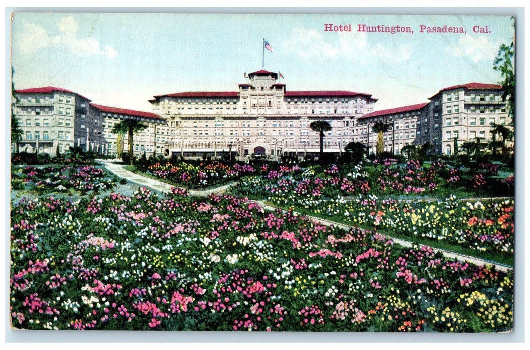c1910's Hotel Huntington & Restaurant Garden Path Flowers Pasadena CA Postcard