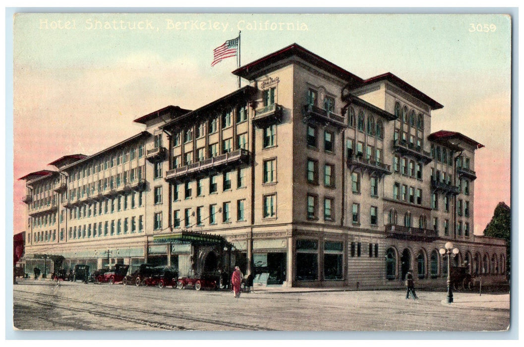 c1910 Hotel Shattuck & Restaurant Classic Car Berkeley California CA Postcard