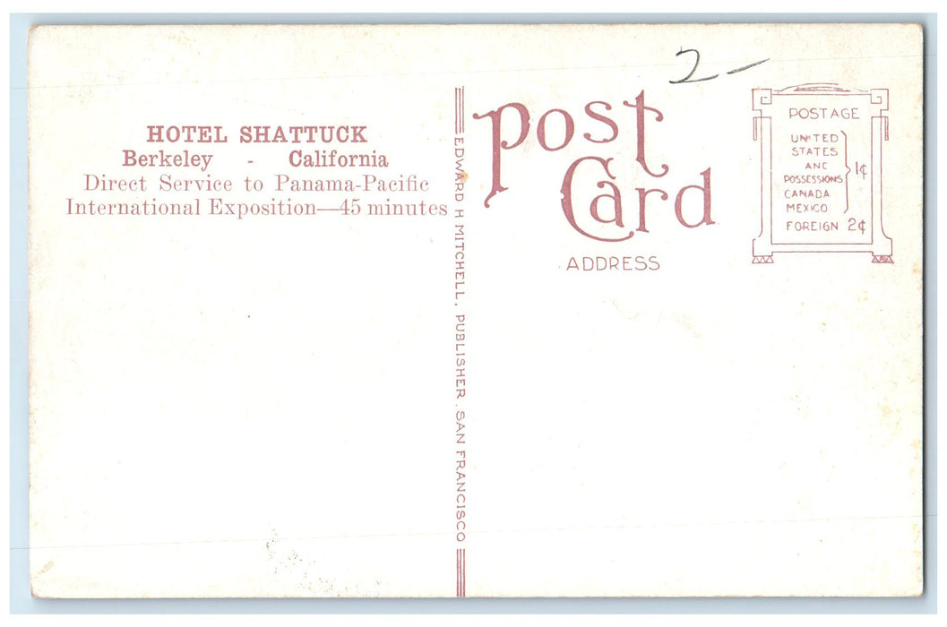 c1910 Hotel Shattuck & Restaurant Classic Car Berkeley California CA Postcard