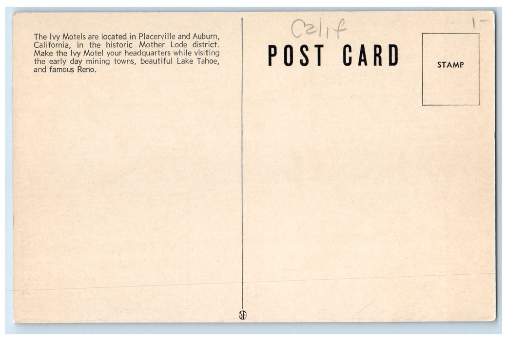 c1950's Ivy Motel Restaurant Location Map Building Auburn California CA Postcard