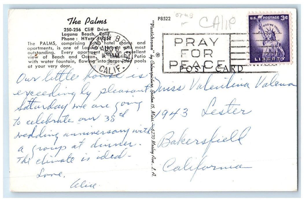 1955 The Palms Resorts Rooms Guests View In Laguna Beach California CA Postcard