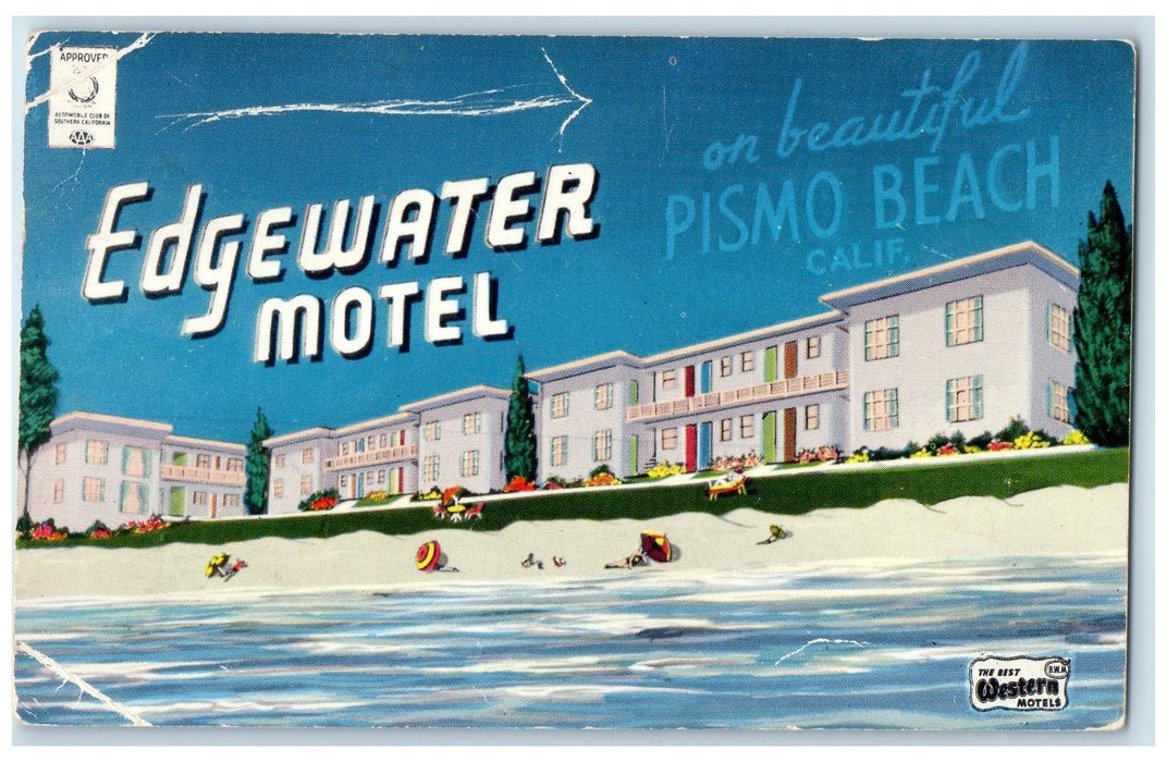 1954 Edge Water Motel Restaurant On Beautiful Pismo Beach California CA Postcard