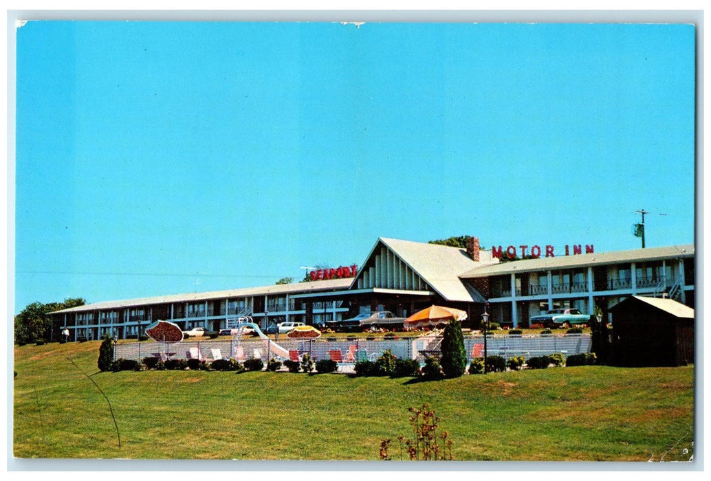 c1950 Seaport Motor Inn & Restaurant Classic Car Mystic Connecticut CT  Postcard