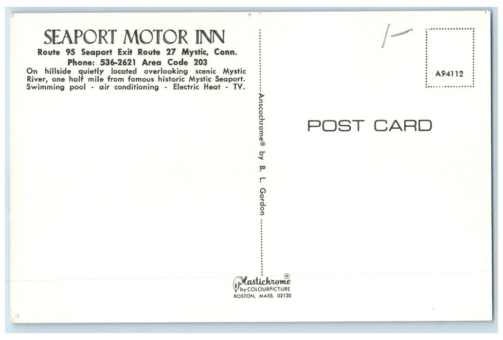 c1950 Seaport Motor Inn & Restaurant Classic Car Mystic Connecticut CT  Postcard