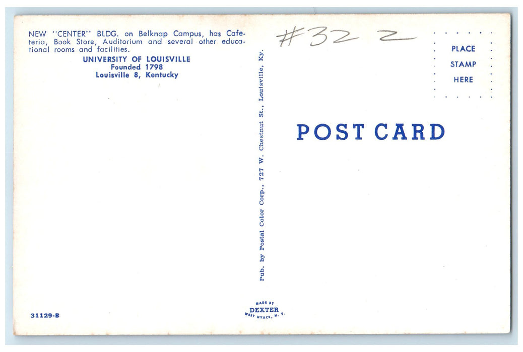 c1950's New Center Building Belknap Campus Restaurant Louisville KY Postcard