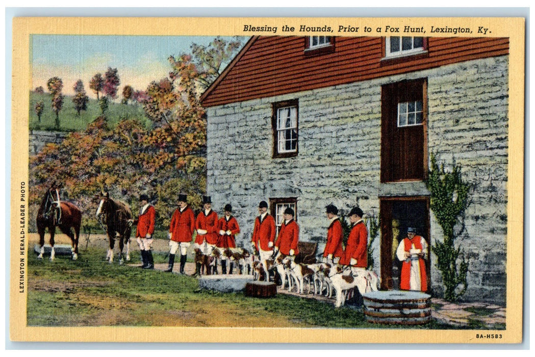 c1920's Blessing The Hounds Prior To A Fox Hunt Lexington Kentucky KY Postcard