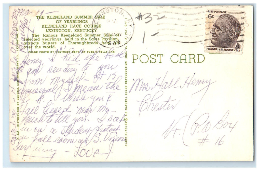 c1950's The Keeneland Summer Sale Of Yearlings Lexington Kentucky KY Postcard