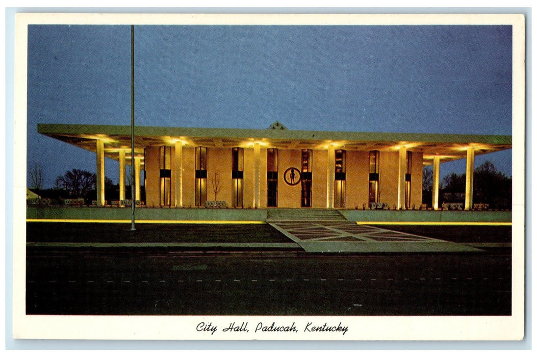 c1920 City Hall At Night Building Entrance Roadside Paducah Kentucky KY Postcard