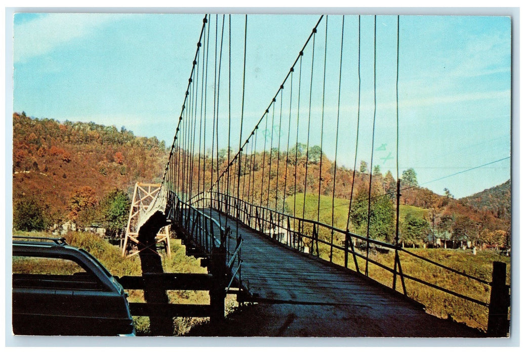 1980 Swinging Rustic Bridge Between Pikeville Prestonsburg Kentucky KY Postcard