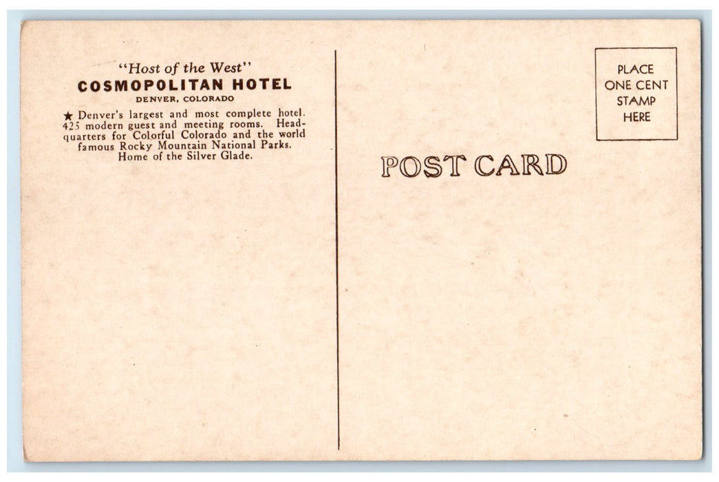 c1910 Cosmopolitan Hotel & Restaurant Building View Denver Colorado CO Postcard
