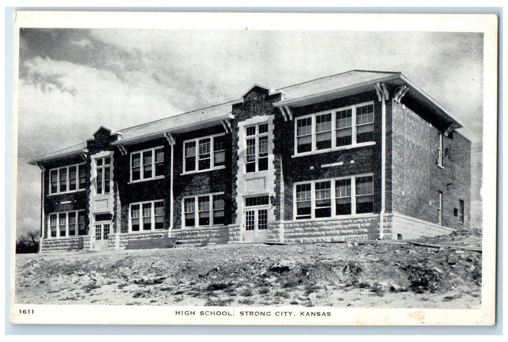 c1920's High School Campus Building Entrance Door Strong City Kansas KS Postcard