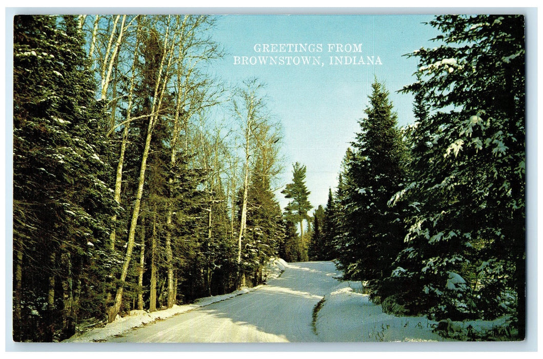 c1950's Greetings From Brownstown Winter Road Grove Indiana IN Unposted Postcard