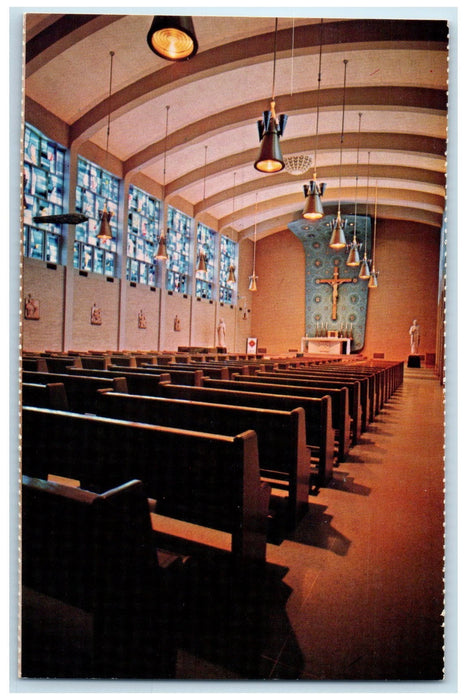 c1950's Colombiere Chapel Church Altar Benches Clarkston Michigan MI Postcard