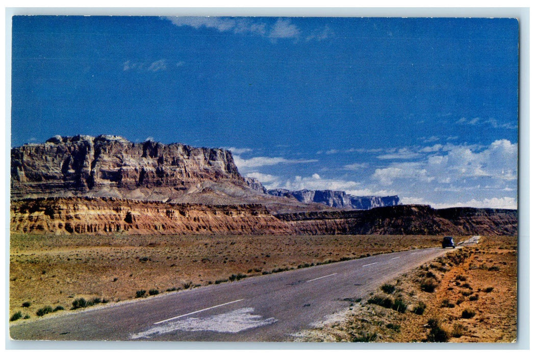 c1950's Highway Rock Formation Classic Car Vermillion Cliffs Arizona AZ Postcard