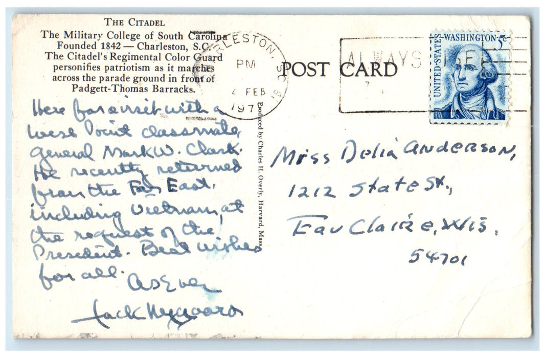1975 Citadel Military College South Carolina Color Guard Charleston SC Postcard