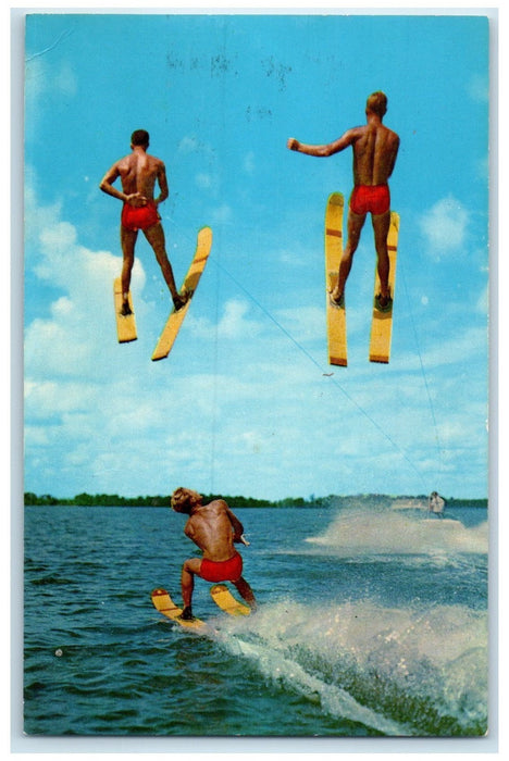 c1950's Skiing Through The Air With Ease View Cypress Garden Florida FL Postcard