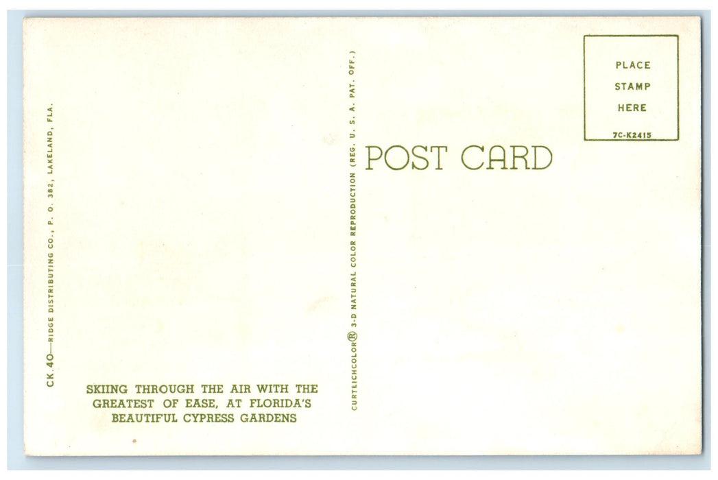 c1950's Skiing Through The Air With Ease View Cypress Garden Florida FL Postcard