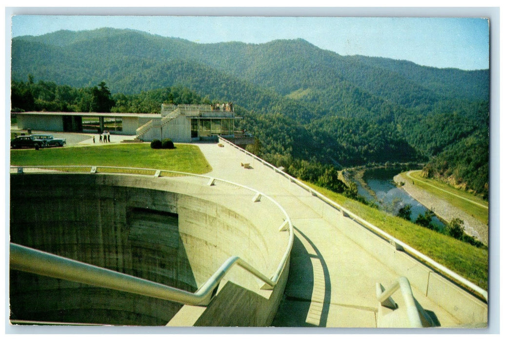 1961 Observation Building & Water Intake Fontana Dam North Carolina NC Postcard