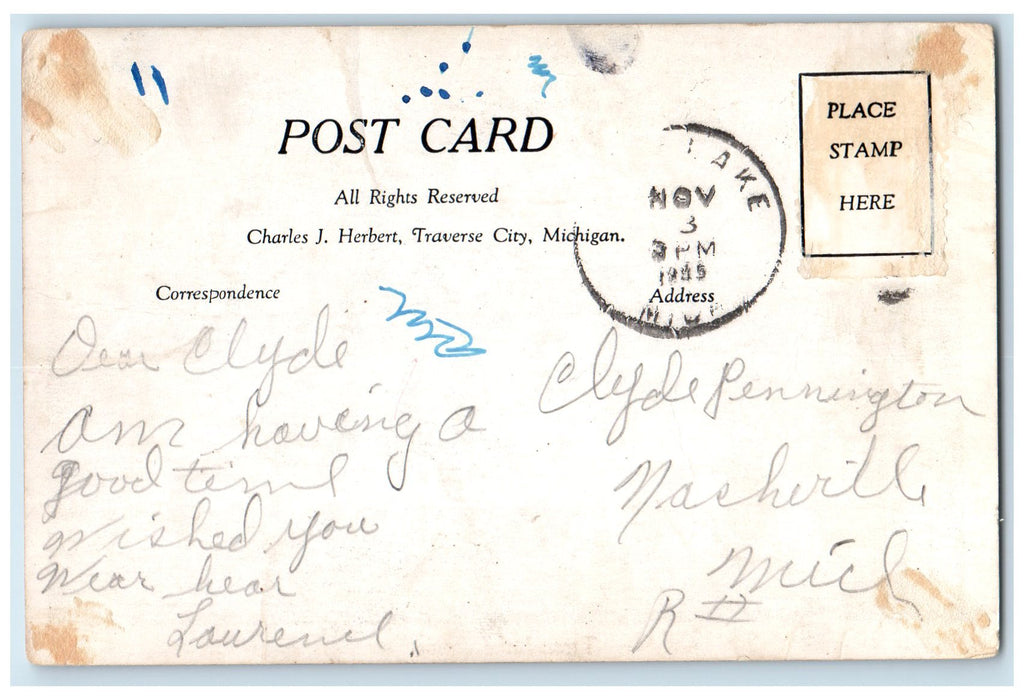 c1905's Deer Hunting Fishing Swimming Boating Trout Lake Michigan MI Postcard