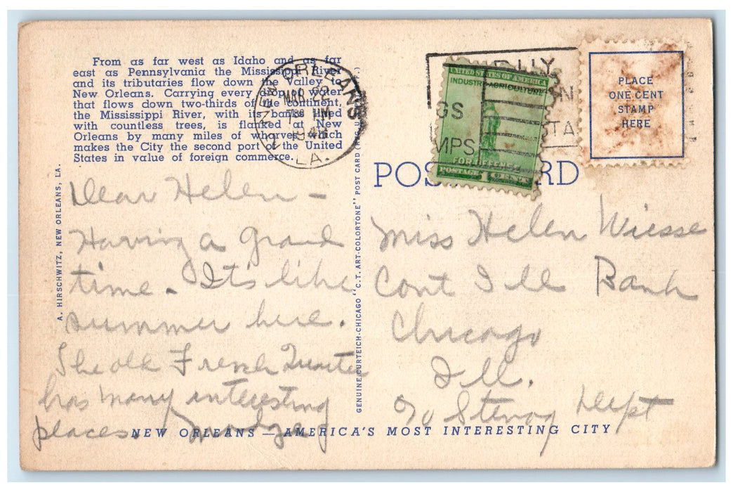 1942 Excursion Steamer On Mississippi River En Route To New Orleans LA Postcard