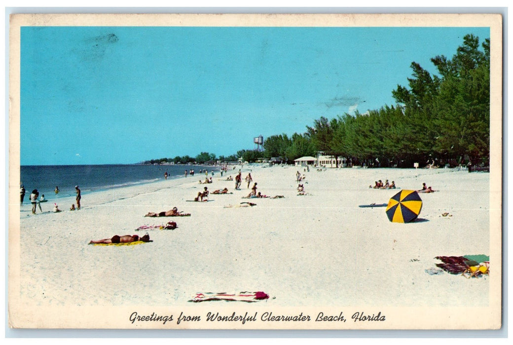 1962 Greetings From Wonderful Clearwater Beach Sun Bathing Florida FL Postcard