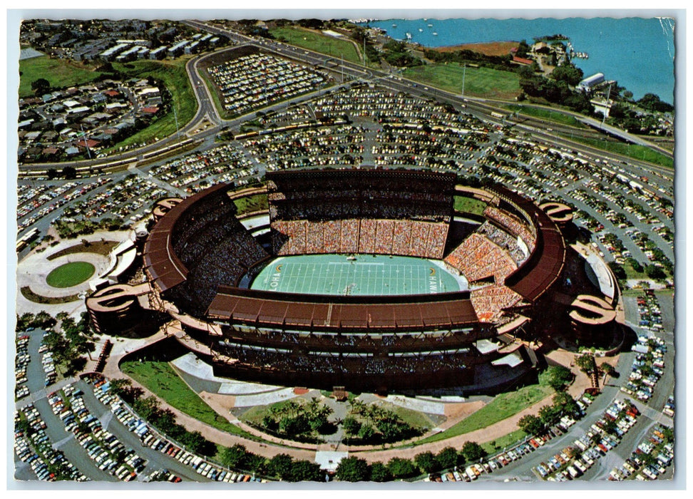 c1950's Aerial View Aloha Stadium Foot Ball Game Honolulu Hawaii HI Postcard