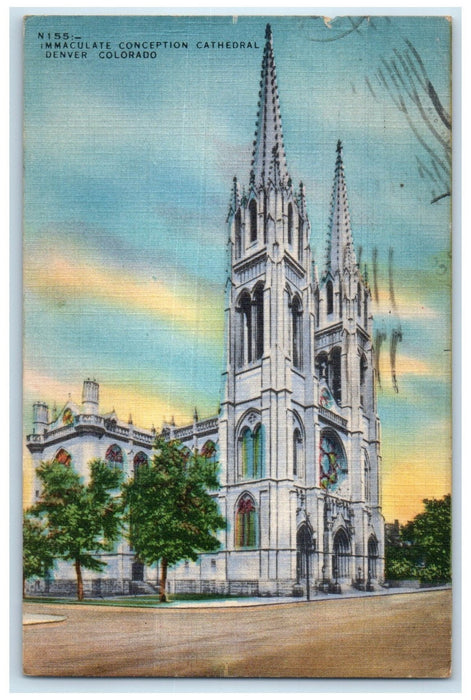 1953 Immaculate Conception Cathedral Gothic Design Denver Colorado CO Postcard