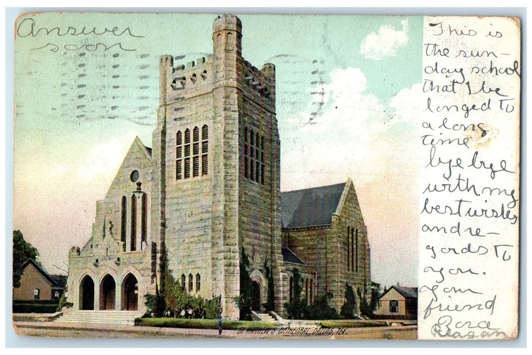 1908 St Mathews Cathedral Building Steps Entrance Tower Dallas Texas TX Postcard