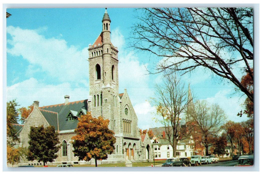 c1950's Congregational Church In Foreground St. Johnsbury Vermont VT Postcard