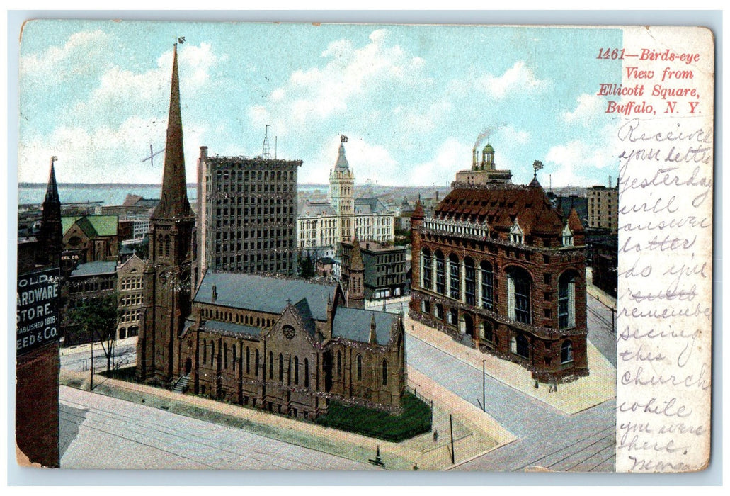 1907 Birds Eye View buildings From Ellicott Square Buffalo New York NY Postcard