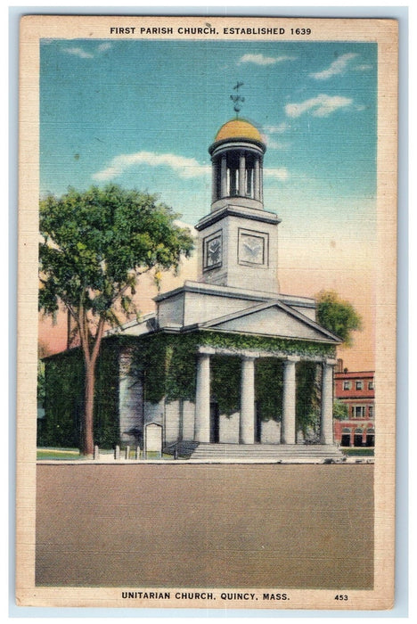 1949 First Parish Unitarian Church Building Quincy Massachusetts MA Postcard