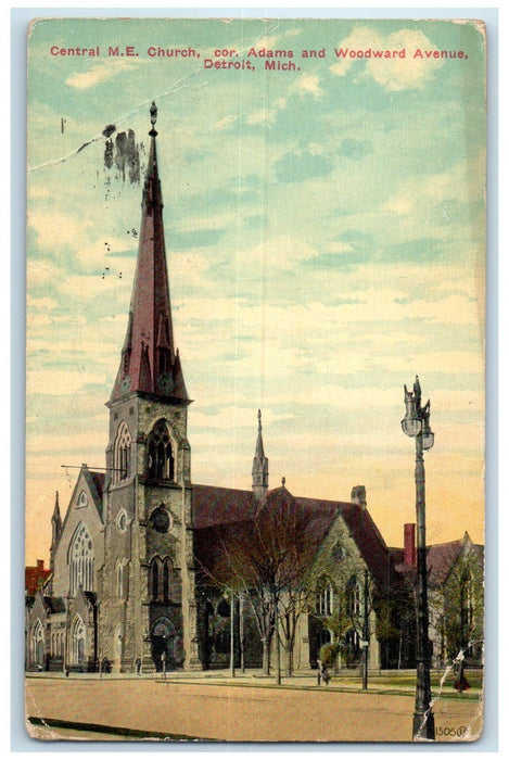 1917 Central Methodist Episcopal Church Building Detroit Michigan MI Postcard