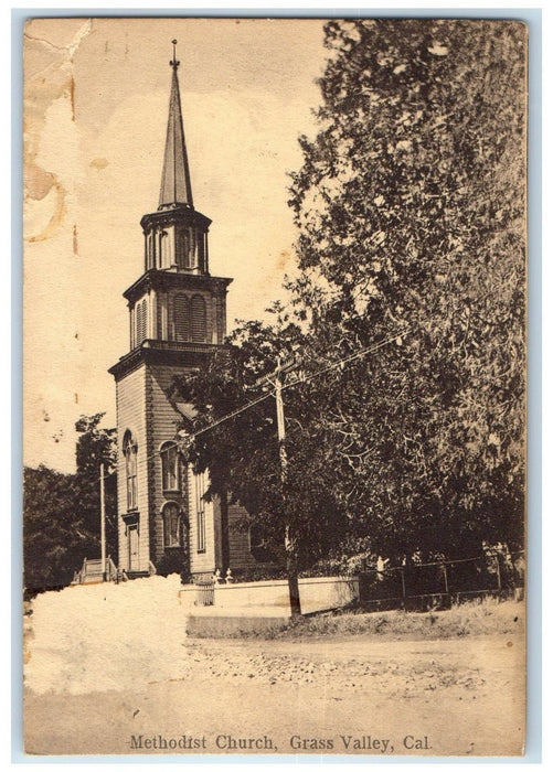 c1910's Methodist Church Building Tower View Grass Valley California CA Postcard