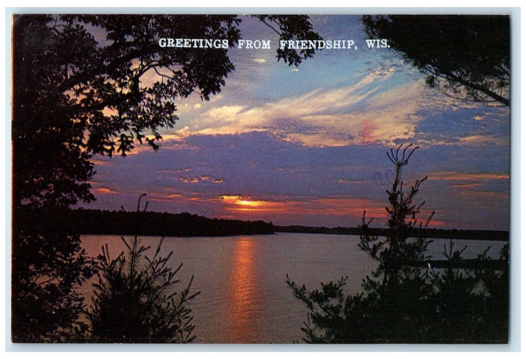 1983 Greetings From Friendship Wisconsin WI Posted Lake Country Sunset Postcard