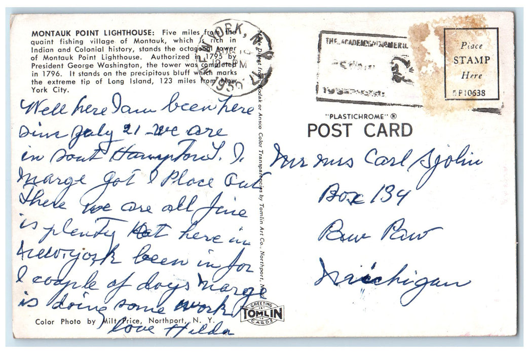1959 Montauk Point Lighthouse Scene New York City NY US Coast Guard Postcard