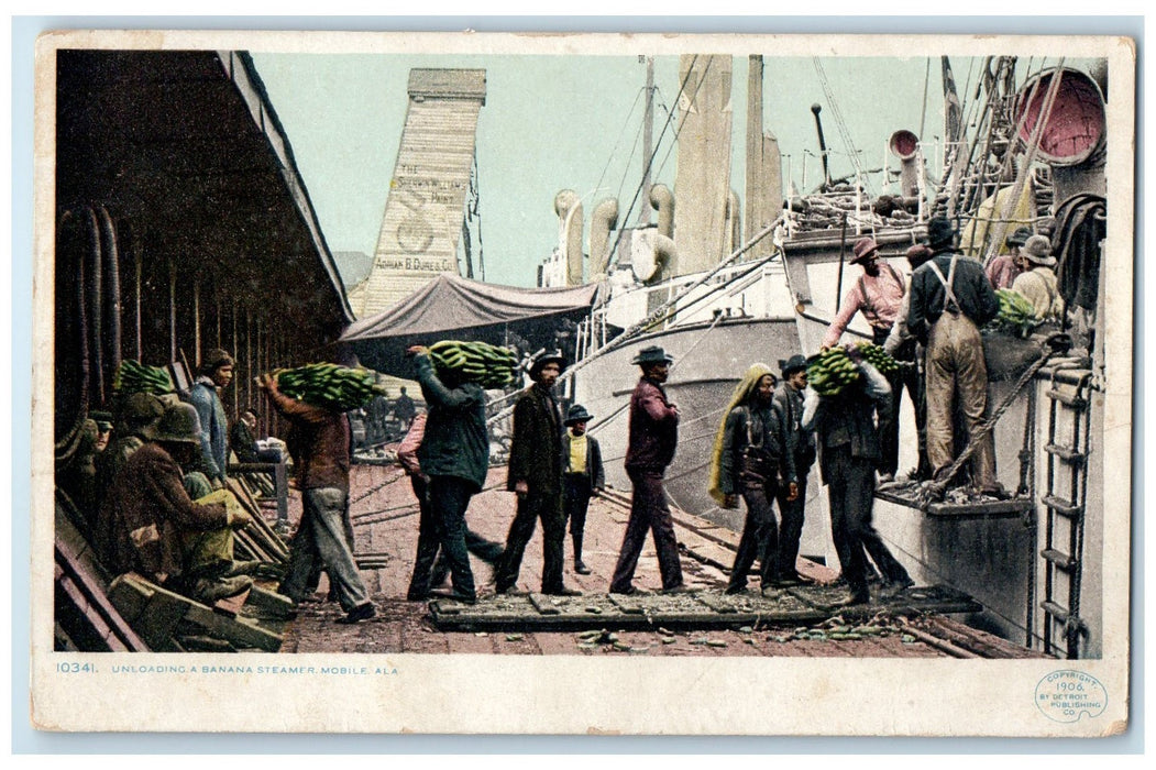 c1910's Unloading A Banana Steamer Mobile Alabama AL Unposted Boats Postcard