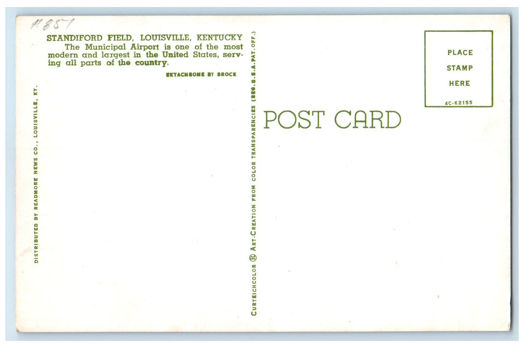 c1960's Municipal Airport Airplane Scene Stanford Field Louisville KY Postcard
