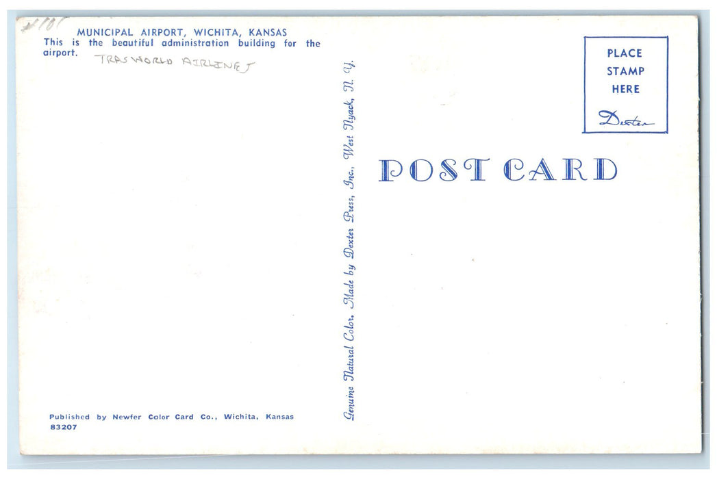 c1960's Municipal Airport Administration Building Wichita Kansas KS Sky Postcard