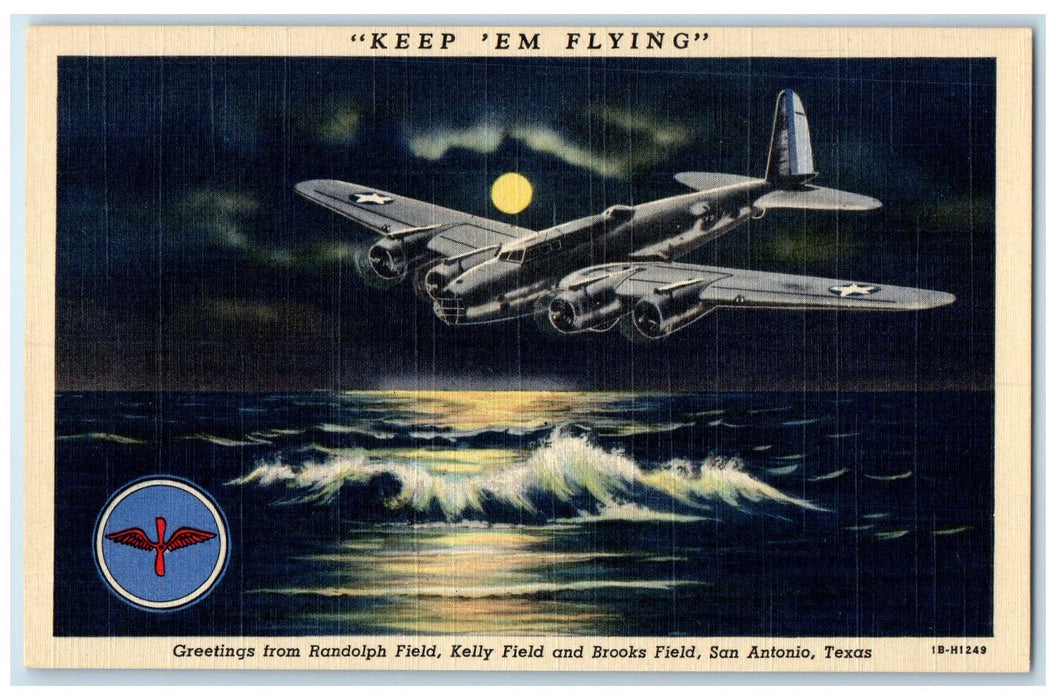 c1940's Greetings From Randolph Field San Antonio Texas TE Airplane Postcard