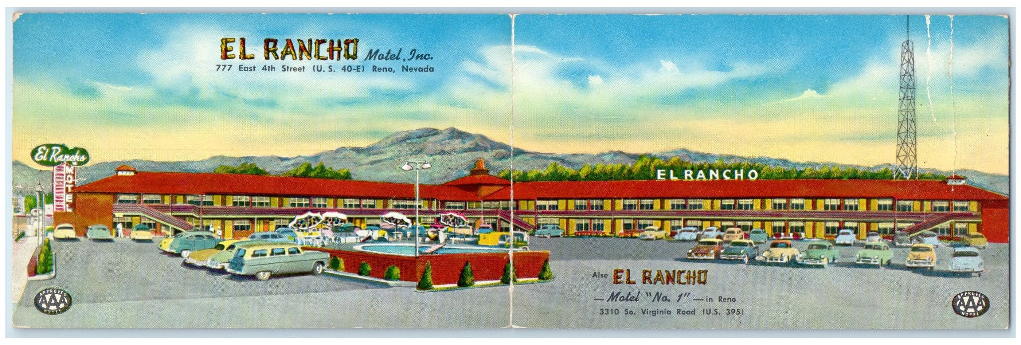 1955 El Rancho Motel Inc. Exterior Roadside Reno Nevada NV Landscape Postcard