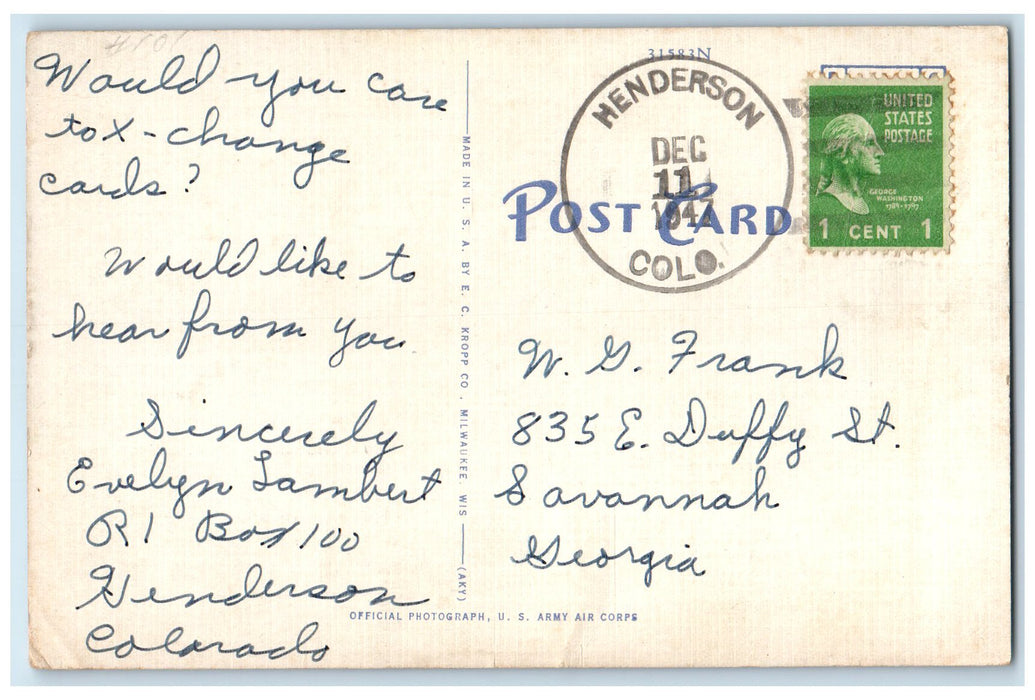 1947 Airplanes Being Controlled By Radio Scene Henderson Colorado CO Postcard