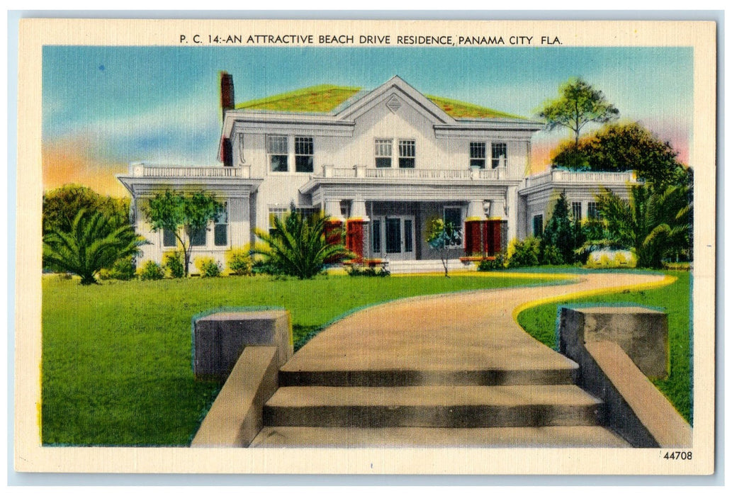 c1940s Attractive Beach Drive Residence Exterior Panama City Florida FL Postcard