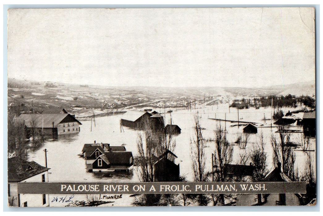 1915 Palouse River On A Frolic Flooded Houses Pullman Washington WA Postcard