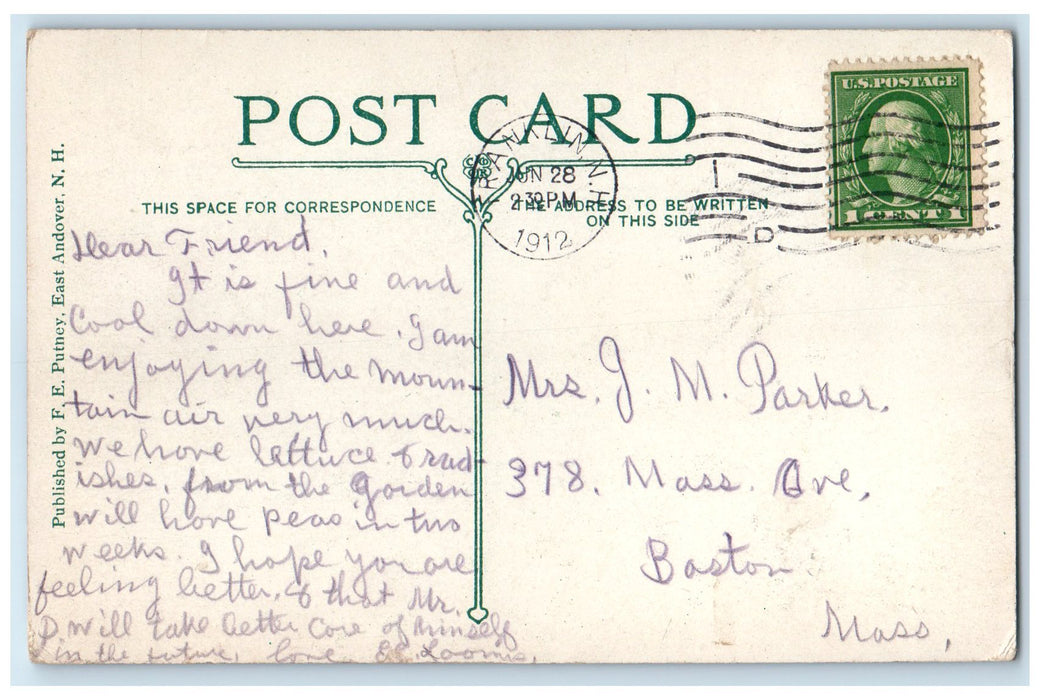 1912 Horseless Carriage Man Scene East Andover New Hampshire NH Posted Postcard