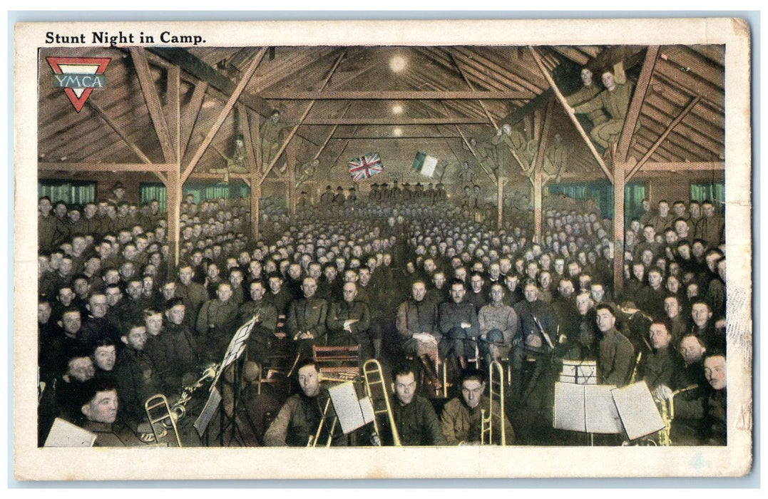 1918 Stunt Night In Camp Band Scene Des Moines Iowa IA Posted People Postcard
