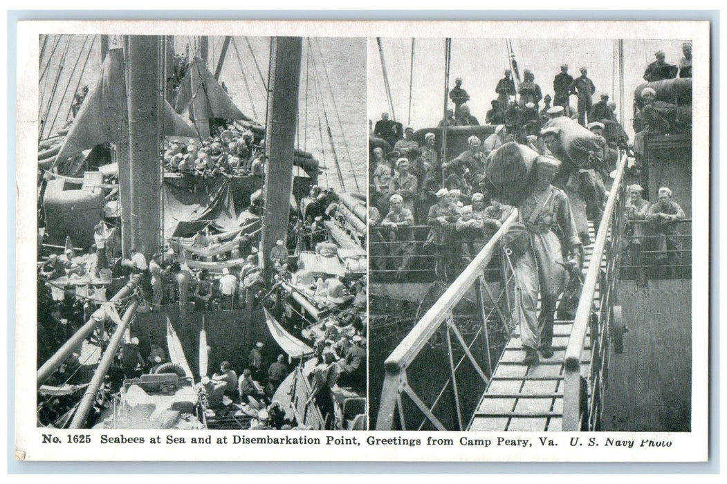 c1940s Seabees At Sea Disembarkation Point Greetings From Camp Peary VA Postcard