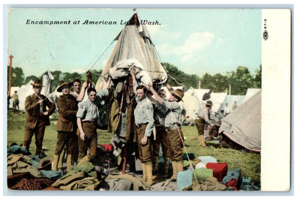 1908 Encampment At American Lake Tacoma Washington WA Posted Vintage Postcard