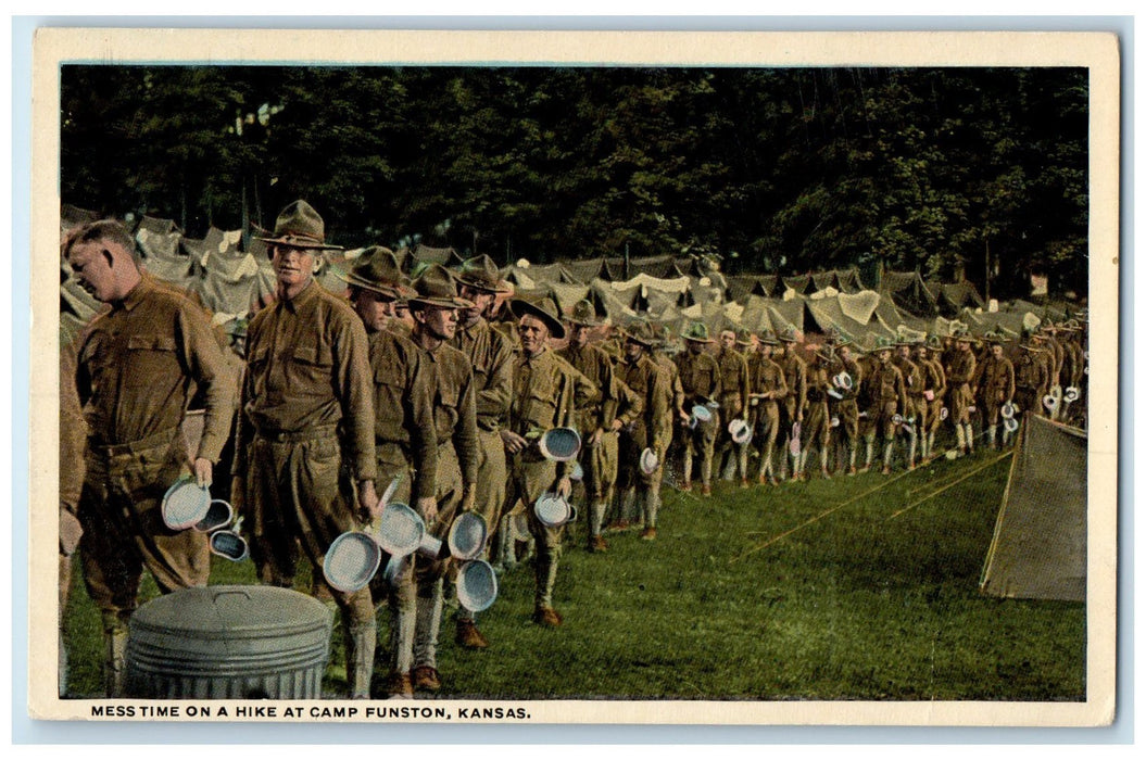 c1940's Messtime On A Hike At Camp Funston Kansas KS Unposted Vintage Postcard